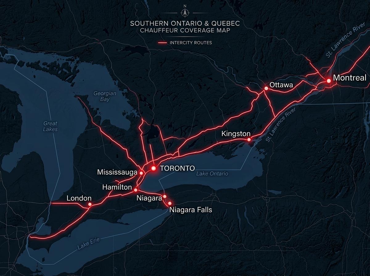 Toronto and GTA Hourly Chauffeur Service Area Map