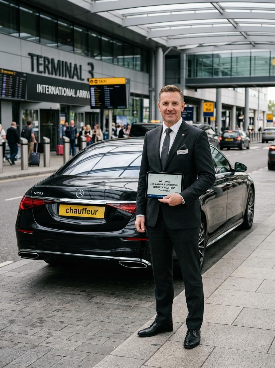 Professional Vika Executive Chauffeur Standing by Luxury Vehicle